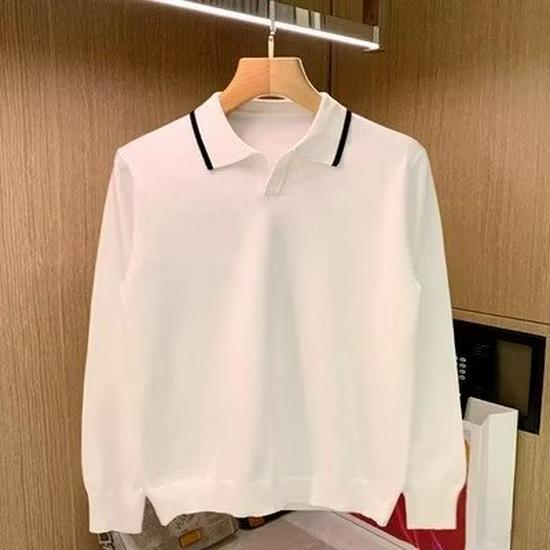 

Мужской полосатый свитер-поло Slim Fit — европейский и американский стиль, тренд осени/зимы 3XL белый