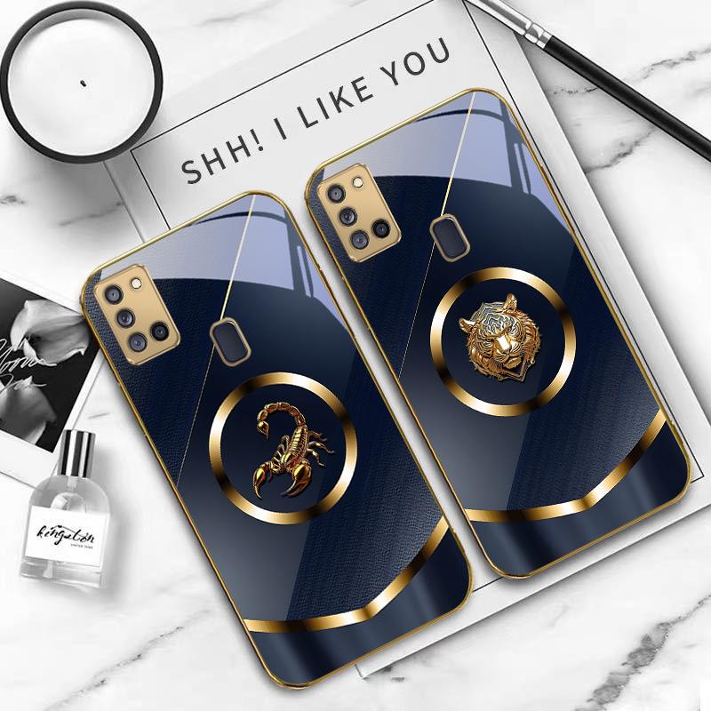 Luxurious tiger head For Samsung A 70 71 72 73 14 15 13 16 25 A26 31 32 33 34 35 50 51 52 53 54 55 56 Golden glass phone case
