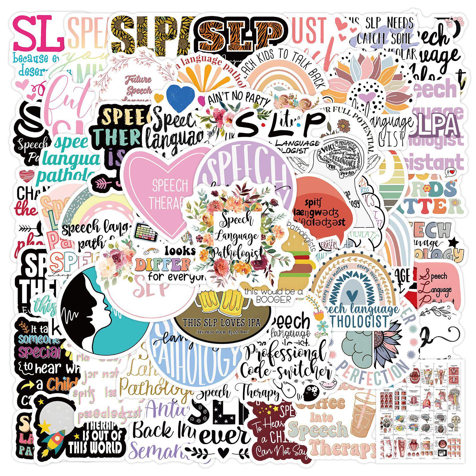 60 Sheets SLP Doodle Stickers: Creative Pathology & Speech-Language Decor for Water Bottles, Desks, and More