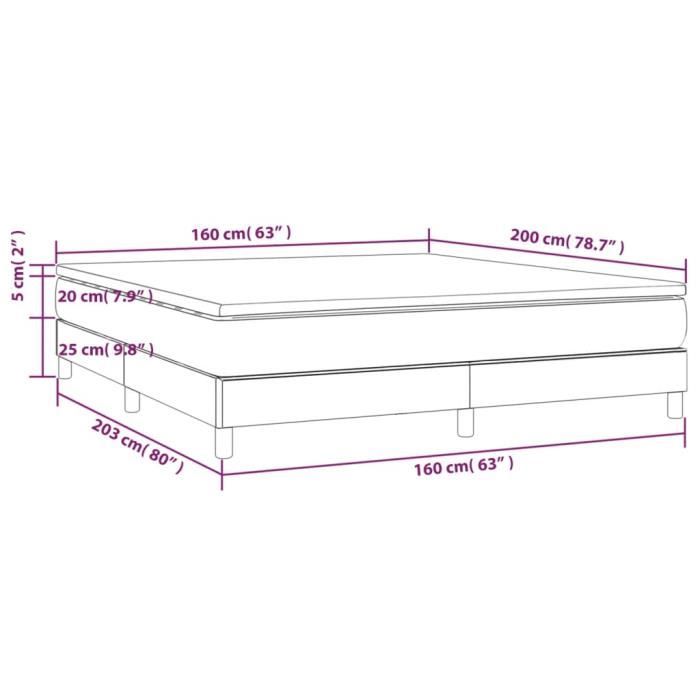 3144184 vidaXL Lit à sommier tapissier avec matelas Gris foncé 160x200cm Tissu