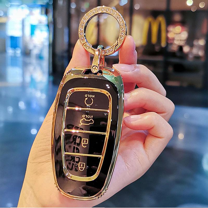Fashion Plating Tpu Car Key Cover For Hyundai Santa Fe Tucson  Nexo Nx4 Atos Solaris Prime 4 Button Luxury Key Case