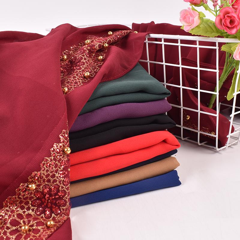 2023 Summer New Solid Color Hot Diamond Sequins Steel Ball Chiffon Baotou Scarves and Scarves In Stock