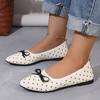 Women's Pointed Toe Ballet Flats Fabric Upper Polka Dot Pattern Bow Accent Slip On Casual Shoes Lightweight Flexible Sole