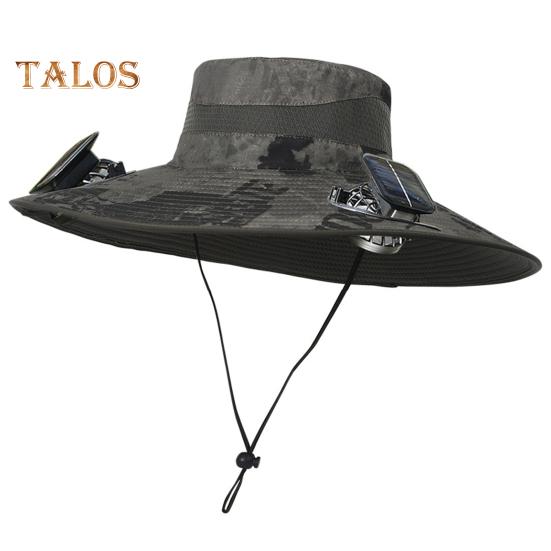 Fisherman Hat Outdoor Fishing Hat with Moisture-Wicking Mesh Design Waterproof Coating Wide-Brimmed Dual-Power Solar Fan Hat
