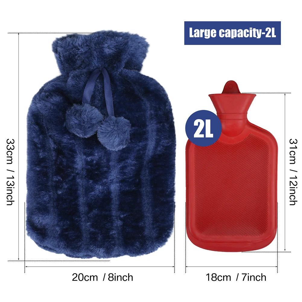 

Большая грелка объемом 2000 мл с утолщенным плюшевым чехлом, грелка для рук, согревающий пакет для живота, мгновенное тепло, зимняя многоразовая грелка