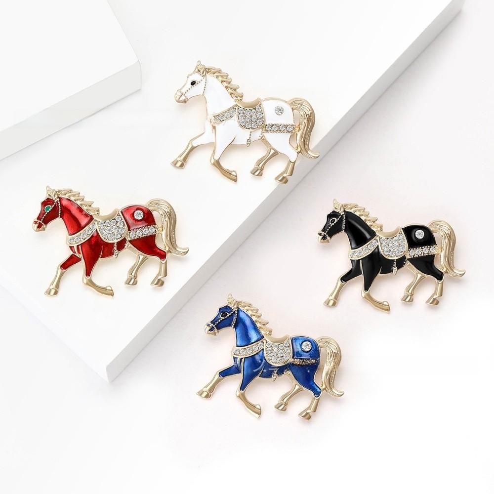 Retro Enamel Rhinestone Horse Brooch Chinese Style Animal Lapel Pins Zodiac Pin  Women Accessories