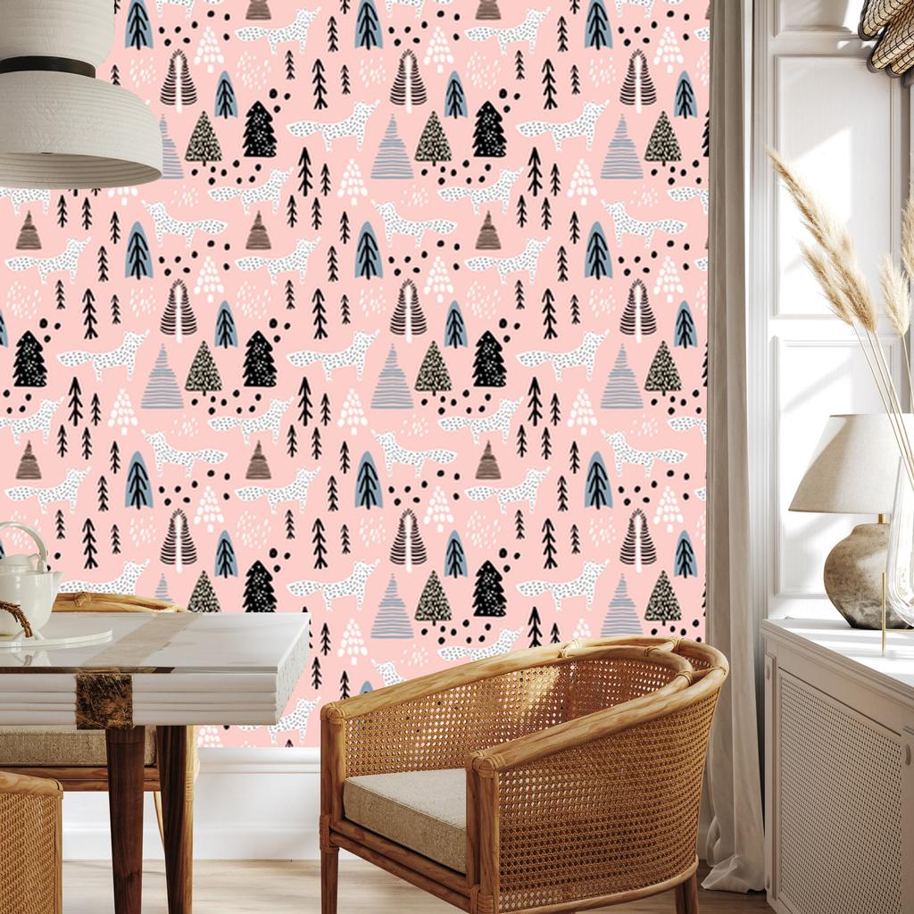 Minimalist Foxes In the Forest Wallpaper for Living Room and Bedroom 50x1000