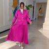 2024 Autumn European & American Solid Color Lapel Suit with Pleated Midi Skirt