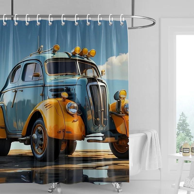 Car Pattern Shower Curtain Waterproof Bathroom Partition Curtain Bathroom shower curtain hooks 90x180cm 180x200cm