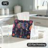 1pc Tissue Box, Folk Art Decorated Elephant Vibrant Joy Pattern, 2D Flat Printing, Multi-Purpose, Machine Washable, Tissue Bag, for Desk Use