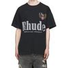 T-shirt a maniche corte trendy transfrontaliera 23SS del marchio RHUDE con micro-etichetta e stampa di lettere per uomo e donna, stile high street americano, vestibilità larga, per coppia