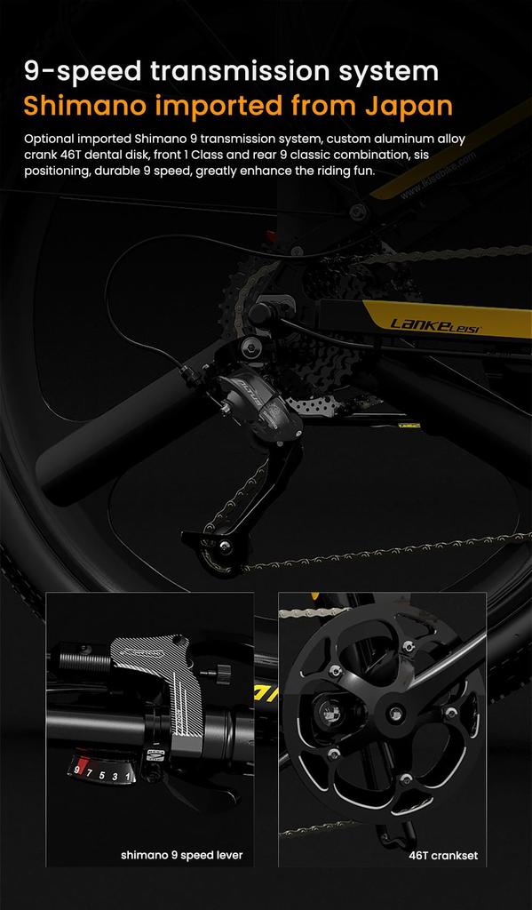 Foldable electric bicycle LANKELEISI XT750 Sport ,500W motor, a 48V 12.8Ah battery, a top speed of 35 km/h, a range of 110km, and 26*2.35 inch tires.