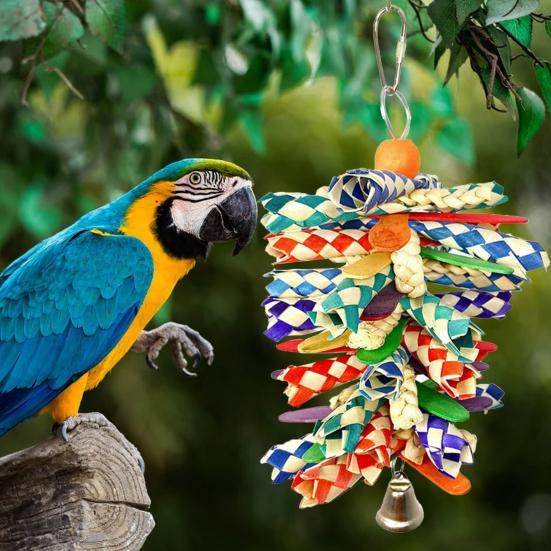Yousheng Parrot Toy Multi-color Decorative Woven Pet Bird Chew Hanging Pendant for Medium Birds