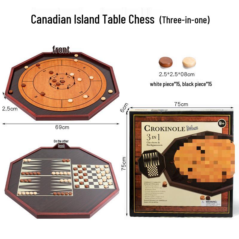 Canadian Solid Wood Crokinole and Chess Game Board - Party Flick Strength Game