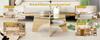 Modern Round Glass Coffee Table – diameter 80 cm with Transparent Top. Fan-shaped Frame, Table Legs MDF Natural Wood Tone. Ideal for Living Room.