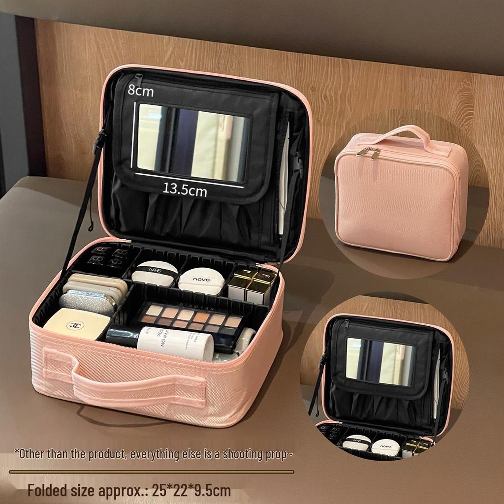 2025 New Style Women's Portable Makeup Bag - Large Capacity, Waterproof Travel Case with Mirror
