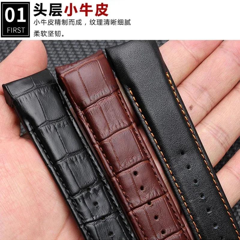 Curved End Genuine Leather Watchband 22mm 23mm 24mm for Tissot Couturier T035 Watch Band Steel Buckle Strap Wrist Bracelet