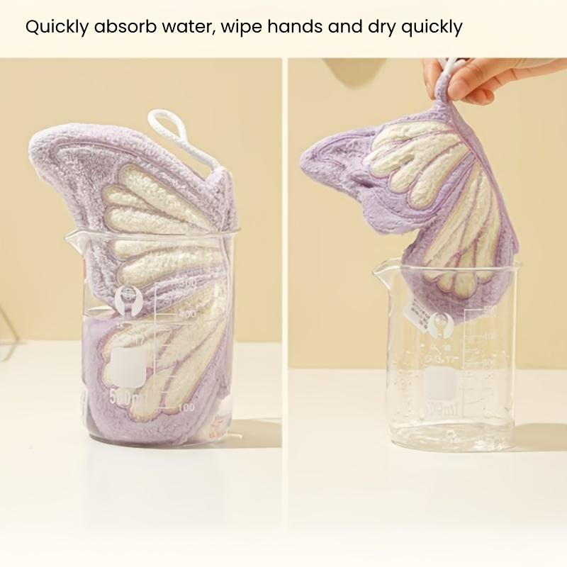 1pc Butterfly-Shaped Hanging Thick Coral Fleece Towel | Quick-Drying, Skin-Friendly, Fine Texture, Ideal for Kitchen and Bathroom Use
