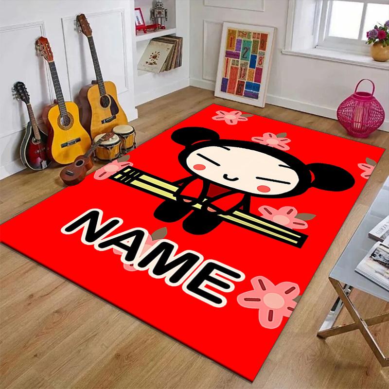 Custom PUCCA Mat Personalized Name, Polyester Washable Indoor Entryway Rug, Gift for Christmas, Easter, Thanksgiving Day