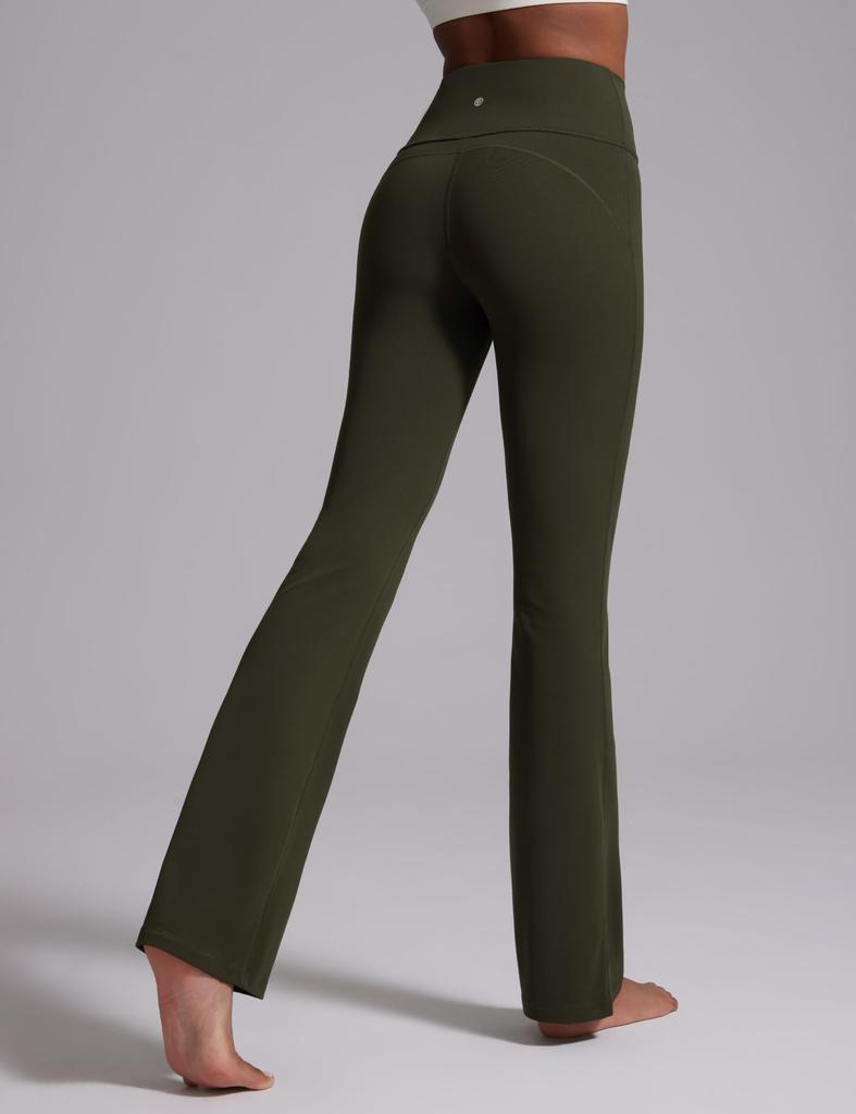 CRZ YOGA Flared Yoga with Olive Size M Leggings, High-Waisted, Stretch, Moisture-Wicking, Quick-Drying, Fitness, Pockets, 30"/32" Inseam, Butterluxe,