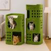 Japanese Style 2 Floors/3 Floors Cat House with Holes All-in-one Cat Bed Green Durable Cat Condo Pet House