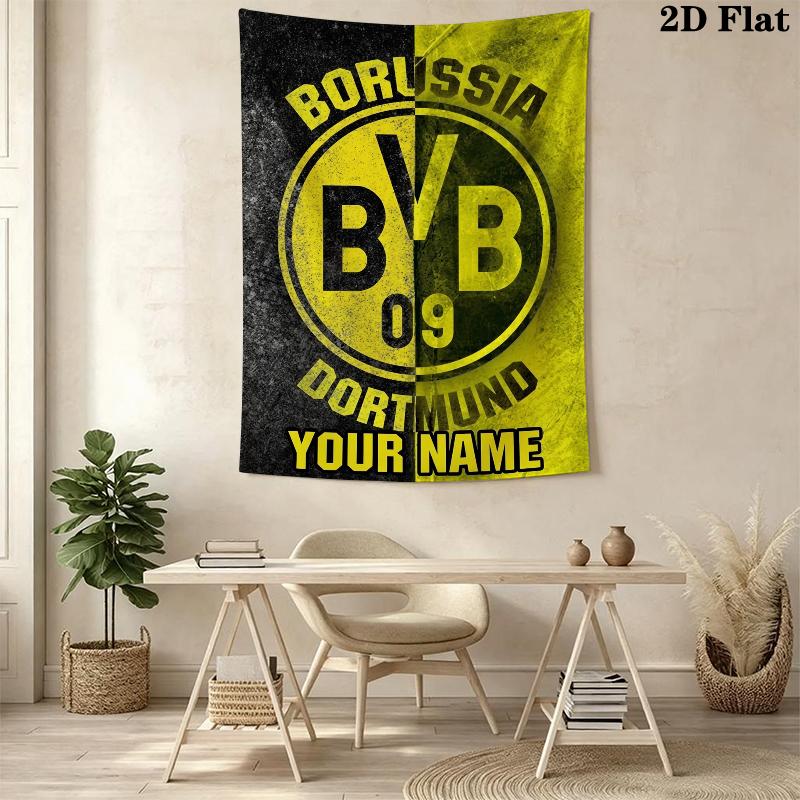 Custom Name Dortmund Wall Tapestry Aesthetic Wall Hanging Printed Fabric Blanket Decorative Tapestries for Bedroom Living Room Home Decor