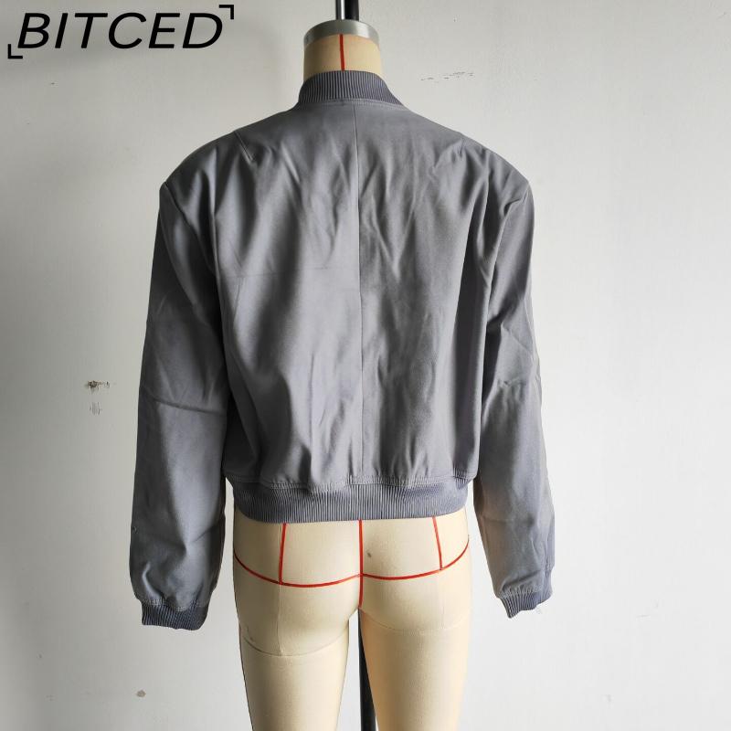 BITCED Spring Women's Oversized Pocket Jacket with Stand Collar
