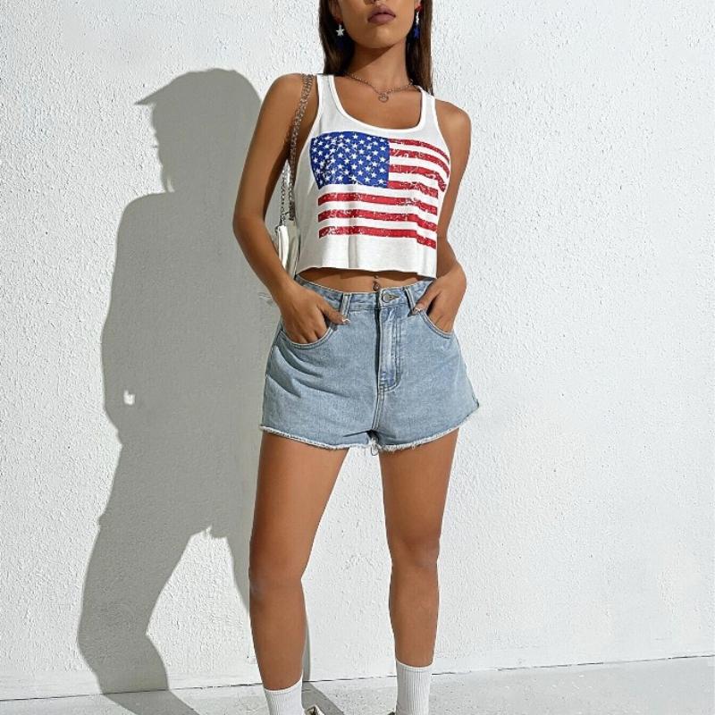 European and American summer women's printed pullover casual slim fit sleeveless vest