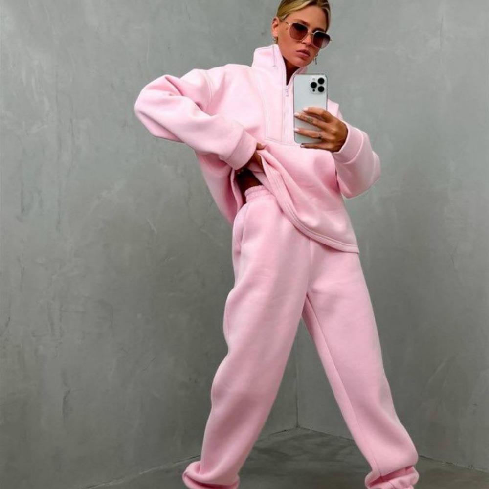 Frühlings- und Herbst-Damen-Pulloveranzug Stehkragen Locker Lässig Hausdienst Kordelzug-Hose Anzug