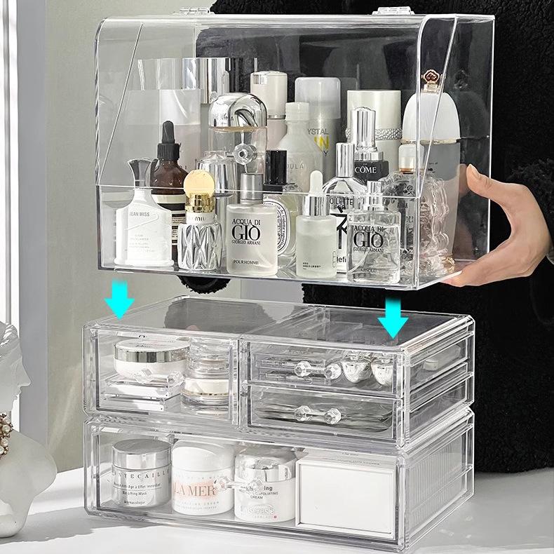 High-End Acrylic Cosmetic and Skincare Organizer - Dustproof, Large Capacity Desktop Storage Box