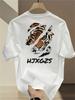 Mens Cotton Tshirt  Summer 2024 Crew Neck Regular Fit Bold Tiger Head and HXGS Print Casual and Versatile Top