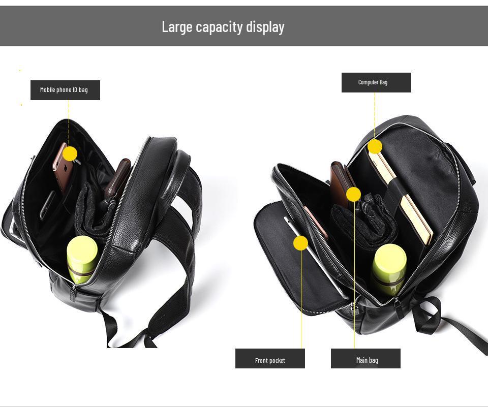 Zaino in Vera Pelle di Vacchetta da Uomo - Grande Capacità, Stile Casual Giovanile, Borsa a Spalla Doppia 2024 per Computer Portatili