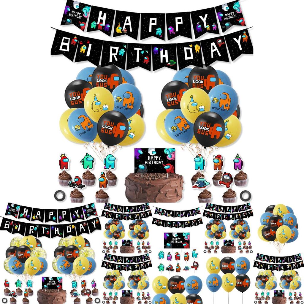 Party Theme Birthday Decoration Supplies Set Banner Balloon Cake Insert