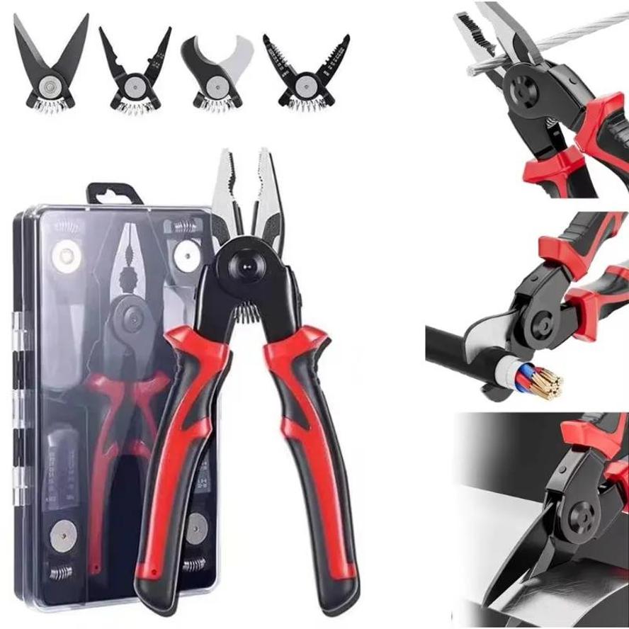 5-in-1 Draadstripper Gereedschap Set Combinatie Verwisselbare Tangen Kit Draadstripper Draadkrimptang Combinatietang Kabelknipper