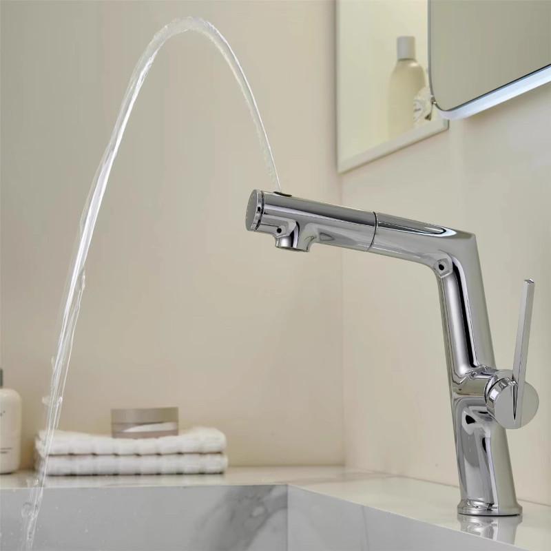 

Pull Out Bathroom Basin Faucet Rotated Single Lever hot and cold Pink Crane Brass Sink mixer Chrome Gray Sink Tap New