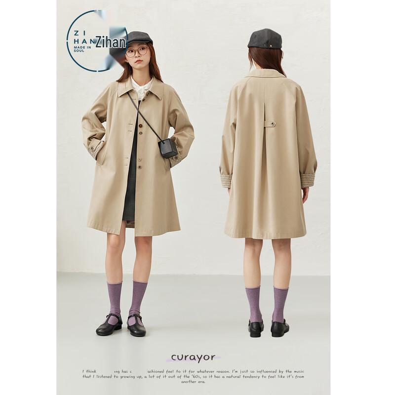 ZIHAN Women s Mid-Length Lapel Trench Coat XS