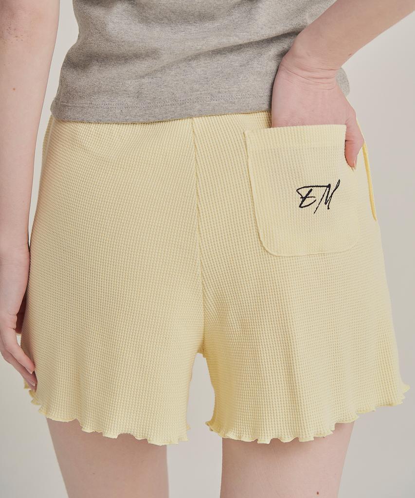 Iteoneolmomeonteu Waffle Elastic Waist Shorts _ Yellow