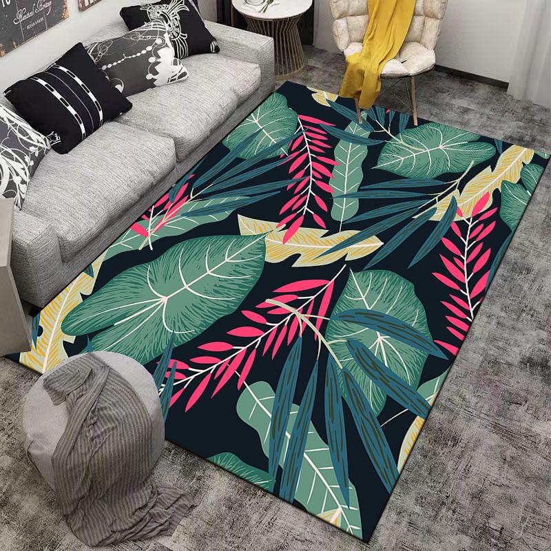 Modern Rug with Green Leaf Patterns Suitable for use as an anti-slip game mat for living room and bedroom sofas