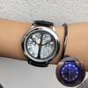 Fashion Led Watch LED Touch Screen Watch Unique Cool Watch with Tree Pattern Simple Black Dial 60 Blue Lights Watch Leather