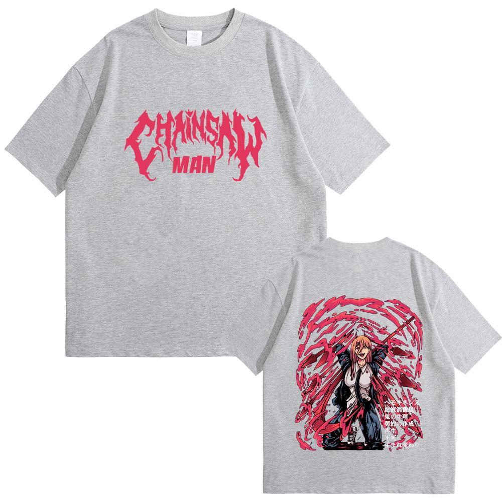 Anime Chainsaw Man Power Double Sided Printed T-shirt Summer Men's Women's Fashion Casual Oversized Streetwear Manga Lovers Gift