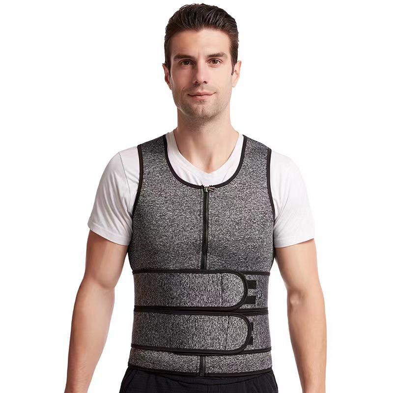 Men's Double Belt Shapewear Vest with Sweat-Inducing Rubber Corset - Ideal for Waist and Abdomen Support