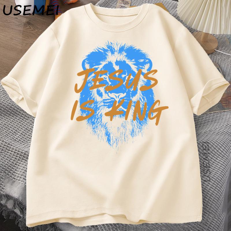 Jesus Is King Christian T Shirt for Unisex Women Faith Streetwear Tee Shirt Religious Bible Verse Tshirt Cotton Short Sleeve Tees