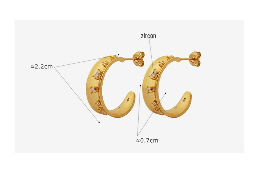 European & American Stylish Non-fading Zirconia Inlaid C-shaped Copper Earrings