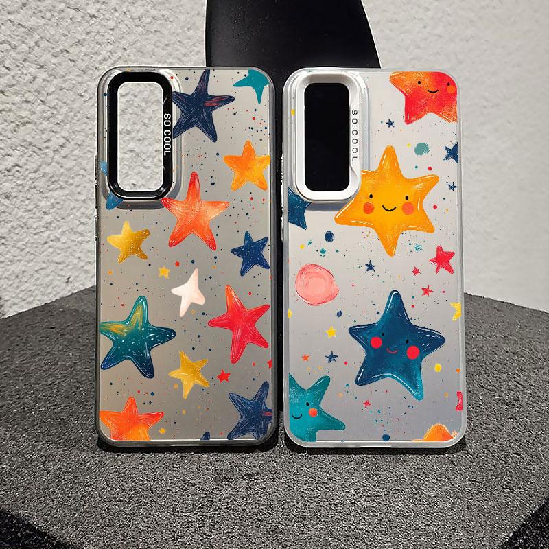 For Samsung Galaxy S24 S23 Ultra Plus FE S25 S22 Ultra Plus S21 FE Laser Phone Case Five-pointed Star Printed Shockproof Covers
