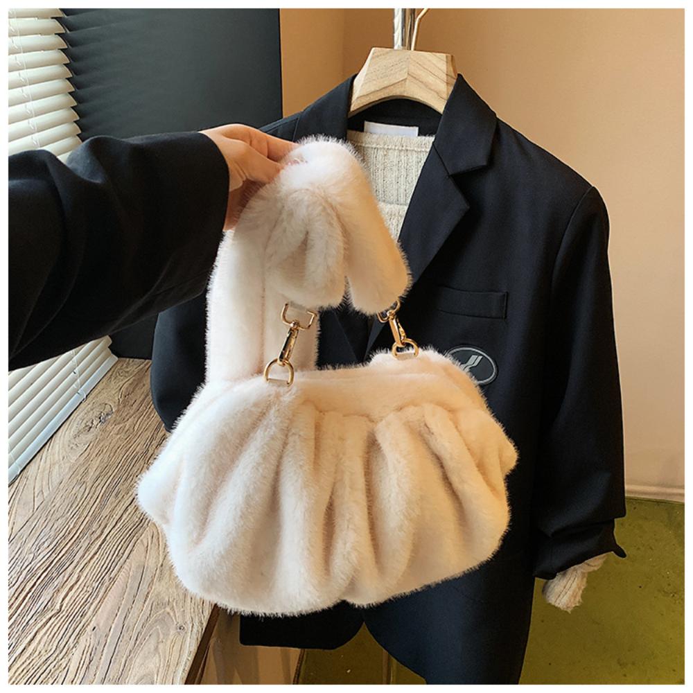 Single Shoulder Bag Comfortable Imitati Mink Fur Bag Pleated Bag Plush For Evening Out Shopping Casual Outings