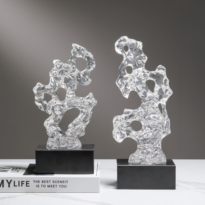 Luxury Black Crystal Base Resin Taihu Lake Stone Figurines Store Office Desk Furnishing Crafts Home room Table Sculpture Decor