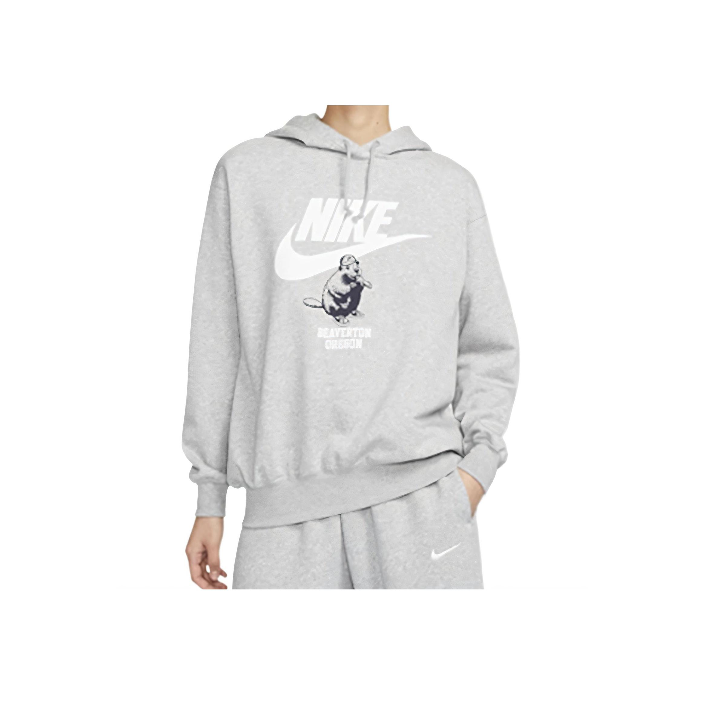 

Nike Comfortable Fleece Loose Warm Hooded Pullover Long Sleeve Sweatshirt Women sweatshirt Gray HV1745-063 XS