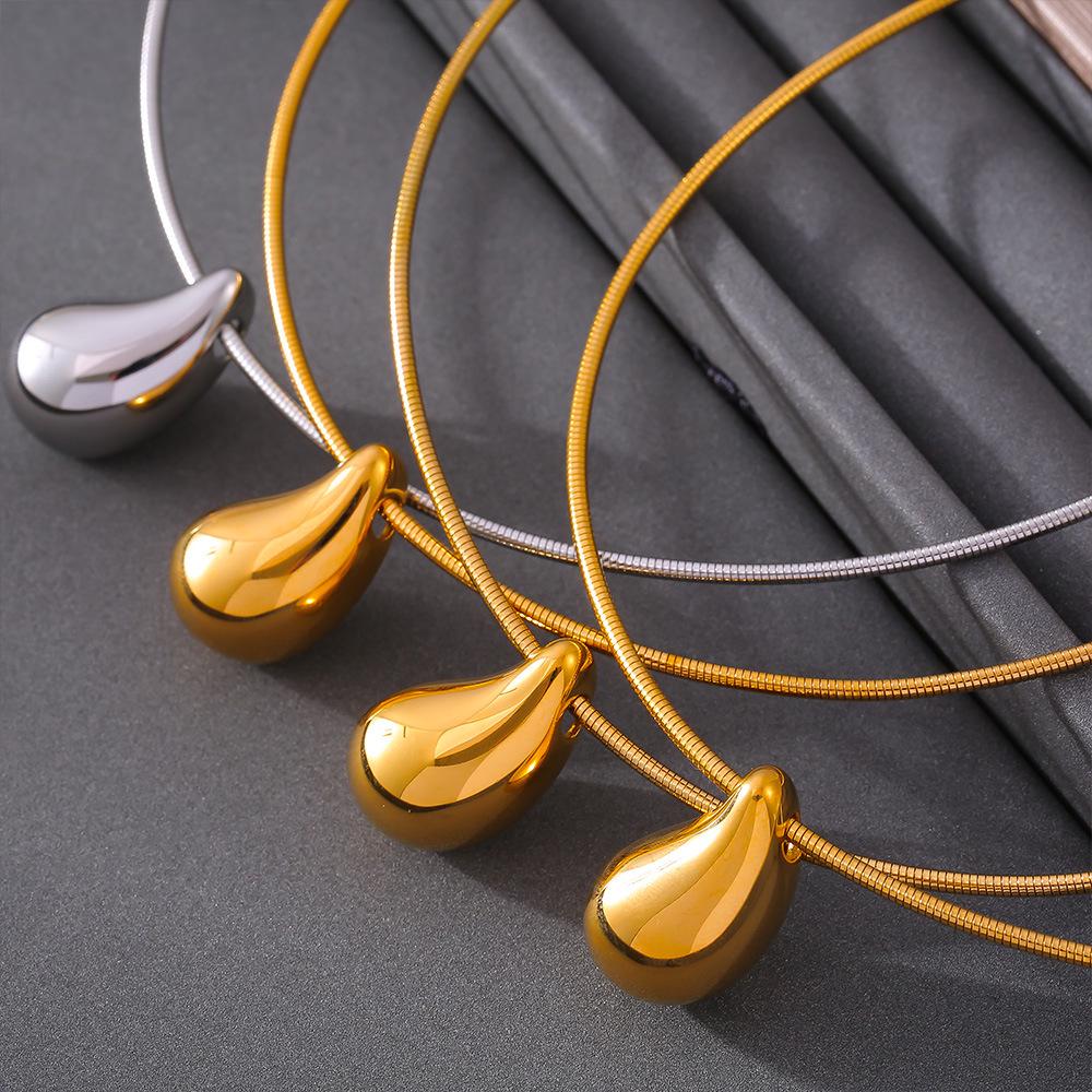Trendy Gold Water Drop Pendant Necklace - 18K Gold Plated Stainless Steel, Unique Niche Design