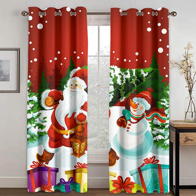 Christmas Window Curtains For Living Room Santa Claus Blackout Curtain For The Bedroom Aesthetic Decoration Drapes 2 Panels