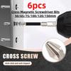 6pcs Cross Magnetic Screwdriver Bits Set PH2 Alloy Steel Non-slip Extended Drill Bit 50/65/75/100/120/150mm Power Tool Parts